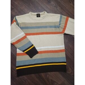 VTG‎ Southpole Sweater Mens XL Cream Brown Striped Crewneck Knit Pullover Y2K